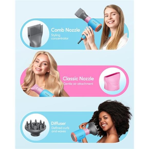 Wavytalk Hair Dryer with Diffuser, Blown Away Ionic Hair Dryer for Curly Hair - Picture 4 of 7
